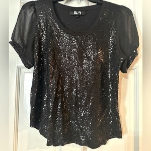DKNY sheer sleeve Sequin Top